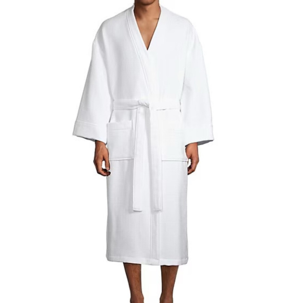GLUCKSTEIN HOME Unisex White Waffle Robe Housecoat Terrycloth Lined Small Medium